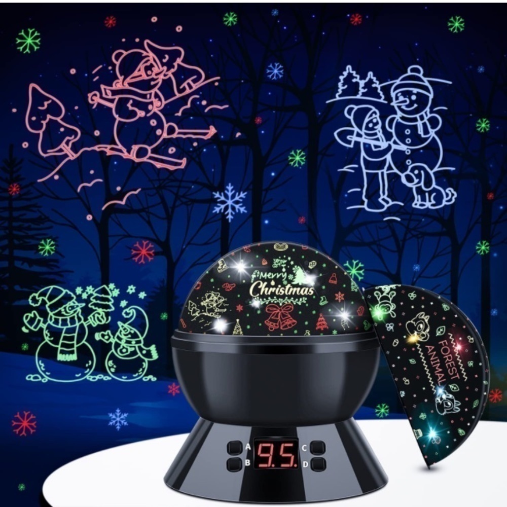 Brand New Rotating Projector Night Light w/ Timer Christmas Animals 2 in 1 Lamp
